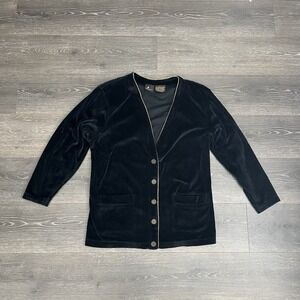 Liz Sport Vintage Velvet Cardigan Jacket Womens Size Large 90s Academia Goth Y2K